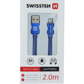 Dátový kábel opletený Swissten USB/Lightning (8 pin) 3.0A, 2.0m modrý