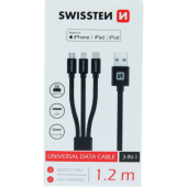 Dátový kábel Swissten 3v1 MFi 1,2 m čierny