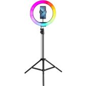 Lampa LED Ring Stream RGB 12" Full Color s držiakom na telefón a statívom čierna