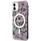 Plastové puzdro Guess na Apple iPhone 11 GUHMN61HCFWSP Flowers IML MagSafe ružové