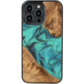 Drevené puzdro na Apple iPhone 14 Pro Max Bewood Unique Turquoise Wood and Resin tyrkysovo-čierne