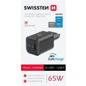 SWISSTEN GaN Travel Charger 2xUSB-C 65W PD + 1xUSB-A 30W QC čierna