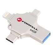 FORCELL F-DATA pendrive Metal Quad 64GB USB3.2 Gen 1 (USB A / Type C / Lightning / Micro USB) silver