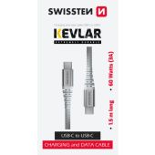 SWISSTEN KEVLAR USB-C/USB-C 3A 60W 1,5m biely