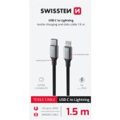 SWISSTEN TEXTILE II USB-C/Lightning 30W 3A 1,5m čierny
