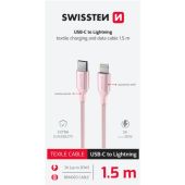 SWISSTEN TEXTILE II USB-C/Lightning 30W 3A 1,5m ružový