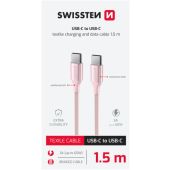 SWISSTEN TEXTILE II USB-C/USB-C 60W 3A 1,5m ružový
