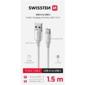 SWISSTEN TEXTILE II USB-A/USB-C 60W 3A 1,5m biely