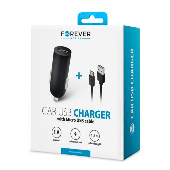 Auto nabíjačka Forever M02 USB 1A s micro USB káblom čierna