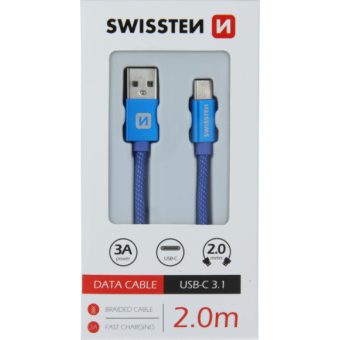 Kábel Swissten USB/USB-C 3.0A 2 m modrý