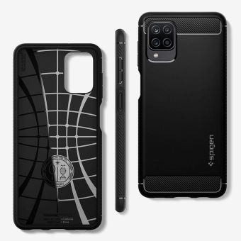 Silikónové puzdro na Samsung Galaxy A12 Spigen Rugged Armor čierne 