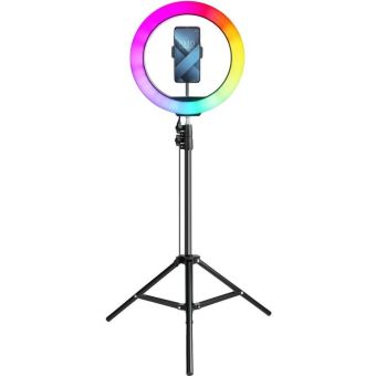 Lampa LED Ring Stream RGB 12" Full Color s držiakom na telefón a statívom čierna