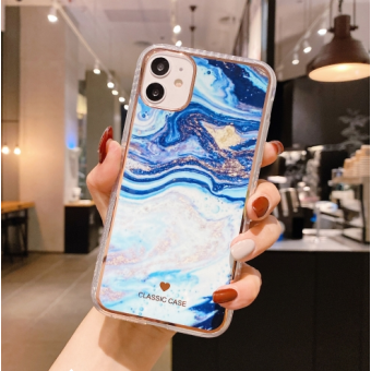 Plastové puzdro na Apple iPhone 12/12 Pro Watercolor modro zlaté