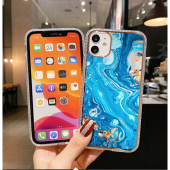 Plastové puzdro na Apple iPhone 12/12 Pro Watercolor modro zlaté