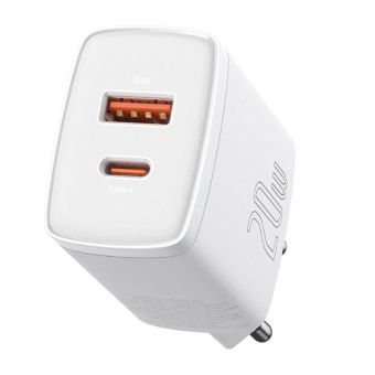 Rýchlonabíjačka Baseus Compact CCXJ-B02, USB/USB-C 20W, biela