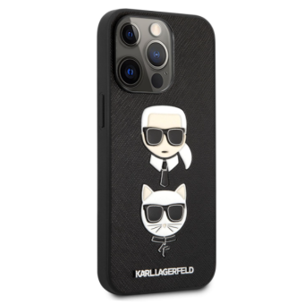 Silikónové puzdro Karl Lagerfeld na Apple iPhone 13 Pro KLHCP13LSAKICKCBK Saffiano Karl and Choupette Heads čierne