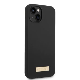 Silikónové puzdro Guess na Apple iPhone 14 Plus GUHMP14LSBPLP Silicone Metal Logo MagSafe čierne