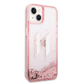 Plastové puzdro Karl Lagerfeld na Apple iPhone 14 Plus KLHCP14MLBKLCP Liquid Glitter Big KL Logo ružové