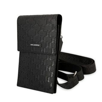 Univerzálne puzdro Karl Lagerfeld na smartfón KLWBSAMSMK Saffiano Monogram Wallet Phone Bag Black