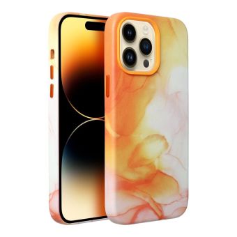 Plastové puzdro na Apple iPhone 14 Leather Mag PU Splash oranžové