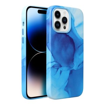 Plastové puzdro na Apple iPhone 14 Leather Mag PU Splash modré
