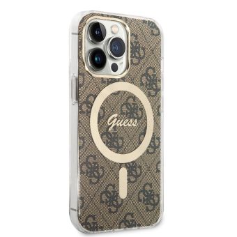 Plastové puzdro Guess na Apple iPhone 13 Pro GUHMP13LH4STW 4G IML MagSafe hnedé