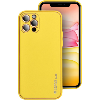 Plastové puzdro na Apple iPhone 15 Plus Leather žlté