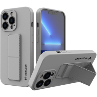 Silikónové puzdro na Apple iPhone 13 Pro Wozinsky Kickstand sivé
