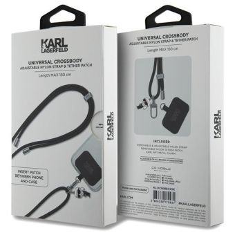 Univerzálny popruh Karl Lagerfeld na smartfón KLUCNMSCKIK Universal Crossbody Cord and Ikonik Pins čierny