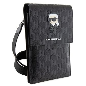 Univerzálne puzdro Karl Lagerfeld na smartfón KLWBSAKHPKK Saffiano Monogram Wallet Phone Bag Ikonik NFT čierne