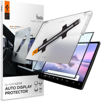Tvrdené sklo na Tesla model X 2022/model S 2021 Spigen GLASS.tR EZ FIT čierne