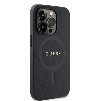 Plastové puzdro Guess na Apple iPhone 15 Pro GUHMP15LPSAHMCK PU Saffiano MagSafe čierne
