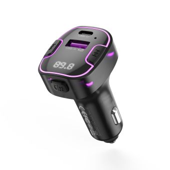Transmiter FM XO BCC12 Bluetooth MP3 3,1A USB-A, USB-C 15W - čierny