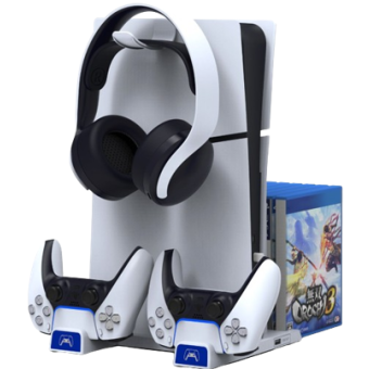 iPega P5S009, multifunkčný nabíjací stojan, PS5 Slim, biely