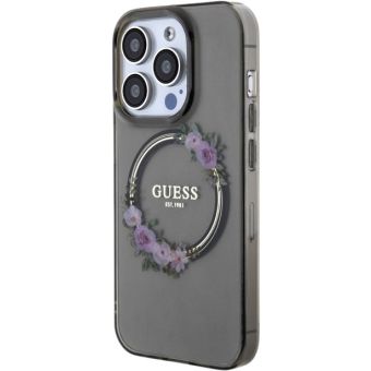 Guess PC/TPU Flowers Ring Glossy Logo MagSafe Apple iPhone 13 Pro GUHMP13LHFWFCK Black
