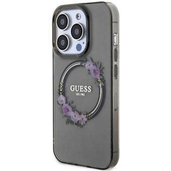 Guess PC/TPU Flowers Ring Glossy Logo MagSafe Apple iPhone 15 Pro GUHMP15LHFWFCK Black