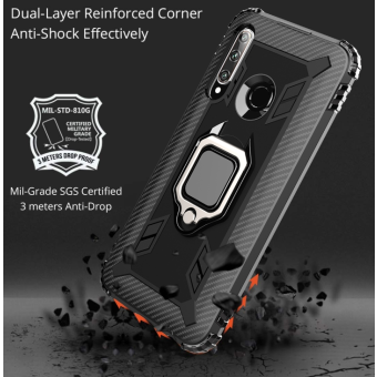 Odolné puzdro na Huawei P30 Lite Carbon Fiber 360 Rotating Ring čierne