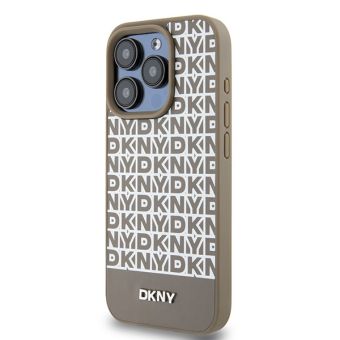 DKNY PU Leather Repeat Pattern Bottom Stripe MagSafe Apple iPhone 15 Pro DKHMP15LPSOSPW Brown