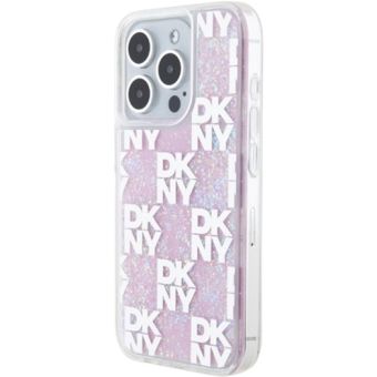 DKNY Liquid Glitter Checkered Pattern Apple iPhone 15 Pro DKHCP15LLCPEPP Pink