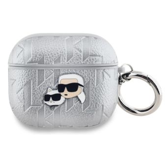 Obal Karl Lagerfeld PU Embossed Karl and Choupette Heads Apple AirPods Pro 2 strieborný