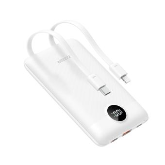 VEGER powerbank 10000 mAh Vstavané káble (USB-C/Lightning 8 Pin) PD QC3.0 2A 22,5W C11C (W1170) - biely