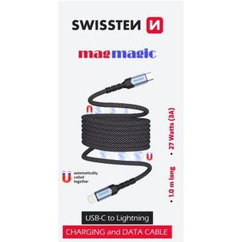 SWISSTEN magmagic Magnetický dátový kábel samonavíjací USB-C/LIGHTNING 3A 27W 1m