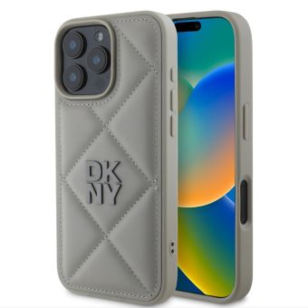Obal DKNY PU Leather Quilted Stack Logo Apple iPhone 16 Pro DKHCP16LPQDSLG sivý