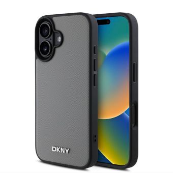 Obal DKNY PU Leather Silver Metal Logo Magsafe Apple iPhone 16 DKHMP16SPGHLMS sivý