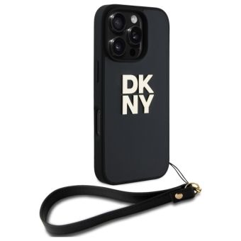 DKNY PU Leather Stack Logo Wrist Strap iPhone 16 Pro čierne