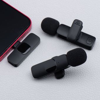 K1 bezdrôtová sada Lavalier mikrofónov pre smartfón, USB-C (2 v sete), čierna