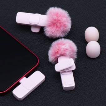 K9 bezdrôtová sada Lavalier mikrofónov pre smartfón, USB-C (2 v sete), ružová + clona proti vetru