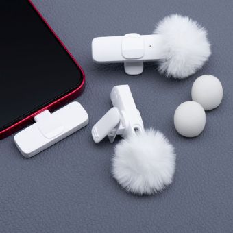 K9 bezdrôtová sada Lavalier mikrofónov pre smartfón, Lightning (2 v sete), biela + clona proti vetru