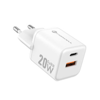 FORCELL F-ENERGY Mini GaN III VT-35A travel charger with 1 x Type C Plus 1x USB A sockets, PD QC4.0 20W white