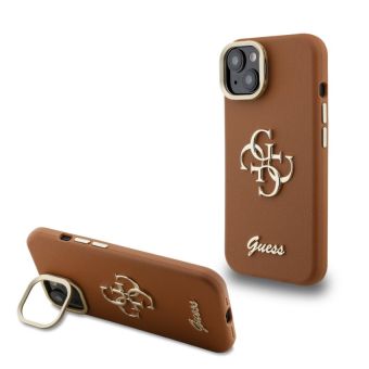 Obal Guess PU Grained 4G Logo Stand Camera Frame Apple iPhone 15 GUHCP15SPCS4GSW hnedý